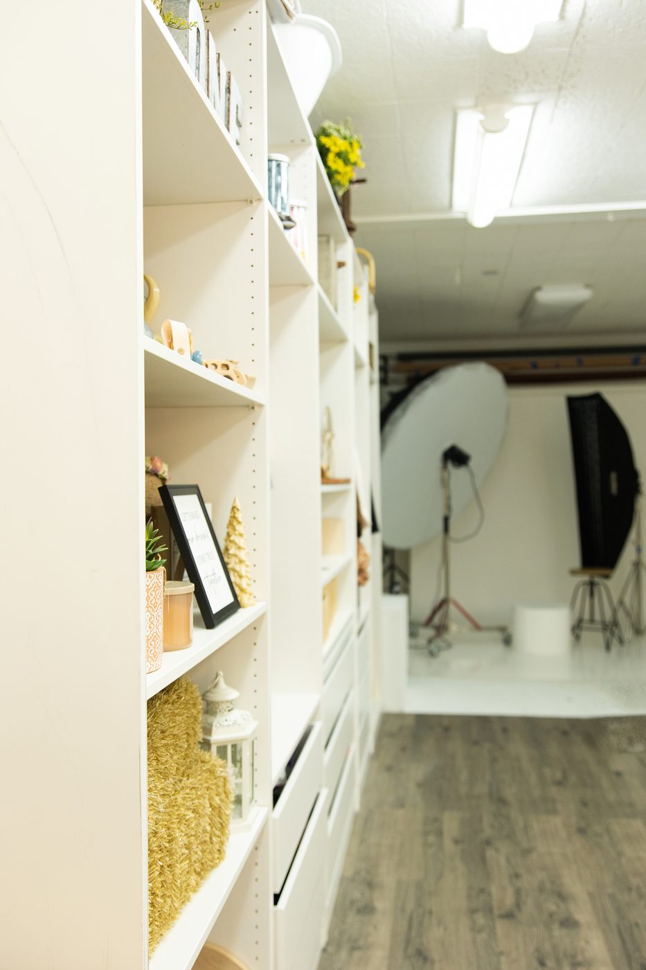 Shelving and props at the studio